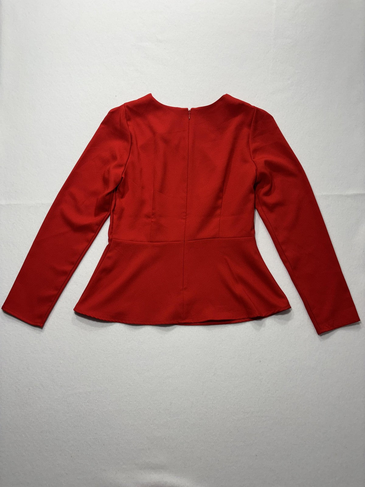 Banana Republic Blouse Womens 6 Red Long Sleeve Peplum Round Neck Zip Back Top