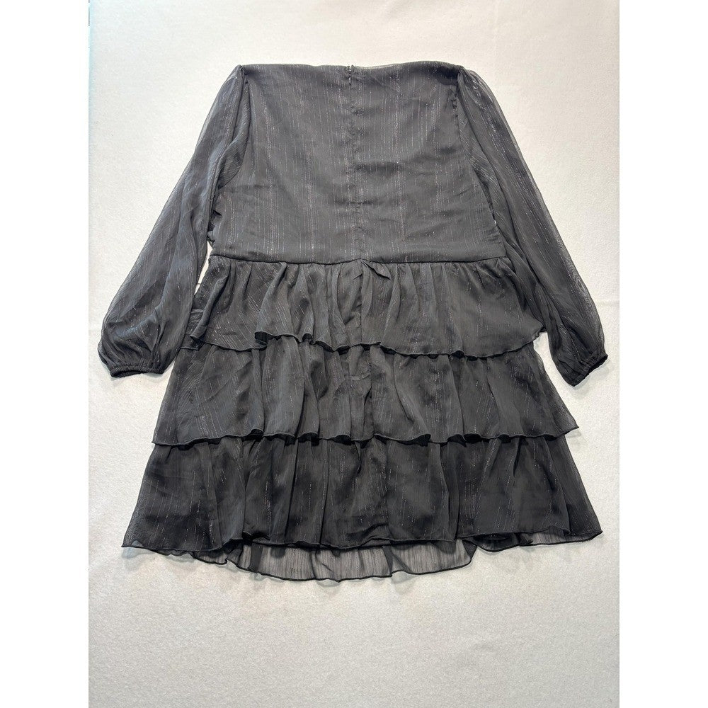 Arula Dress Womens Large Plus Black Metallic Striped Tiered Ruffle BD5410-ASF24