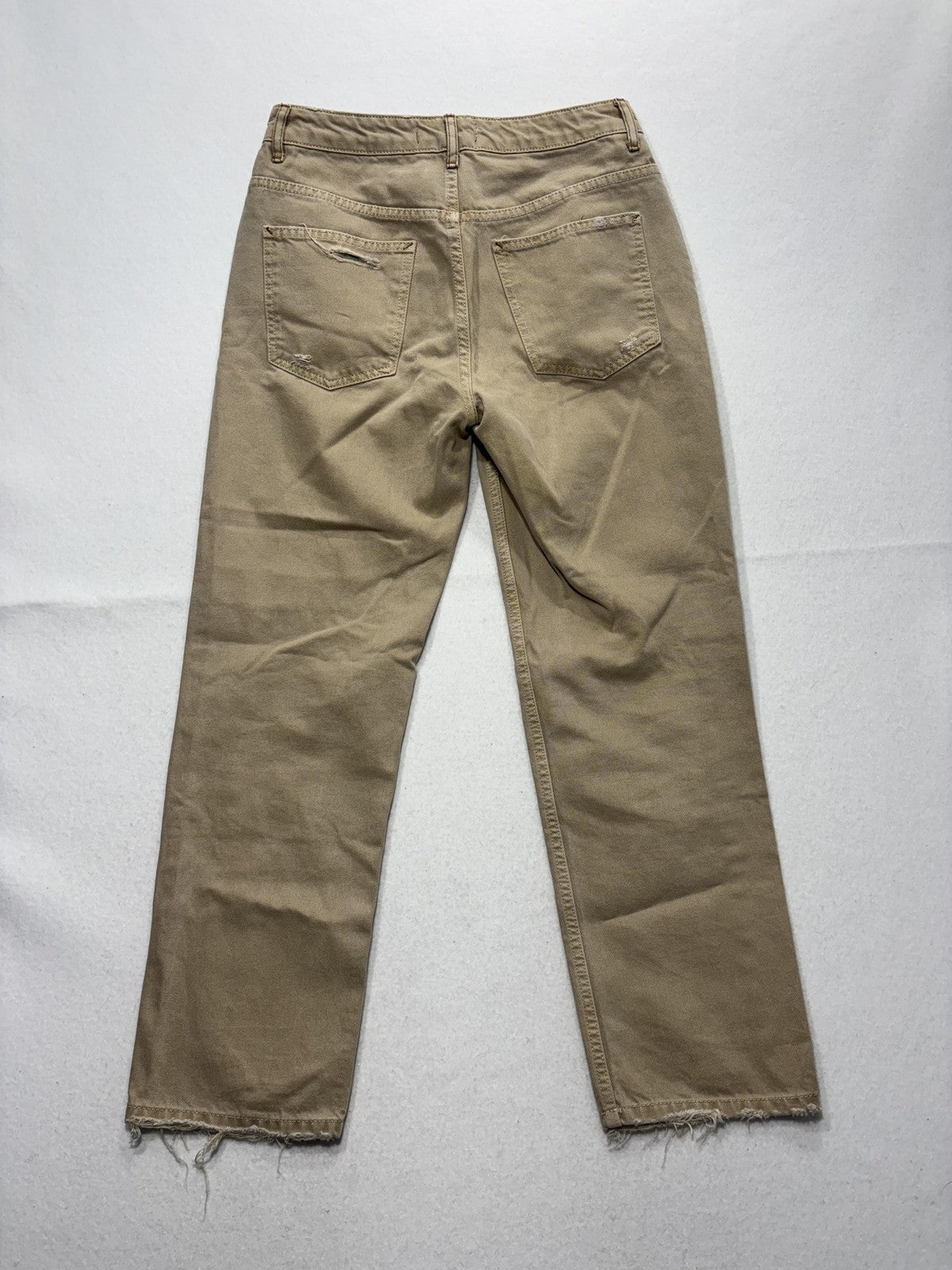 We The Free Jeans Womens 27 Beige High Rise Straight Distressed Raw Hem 27x28