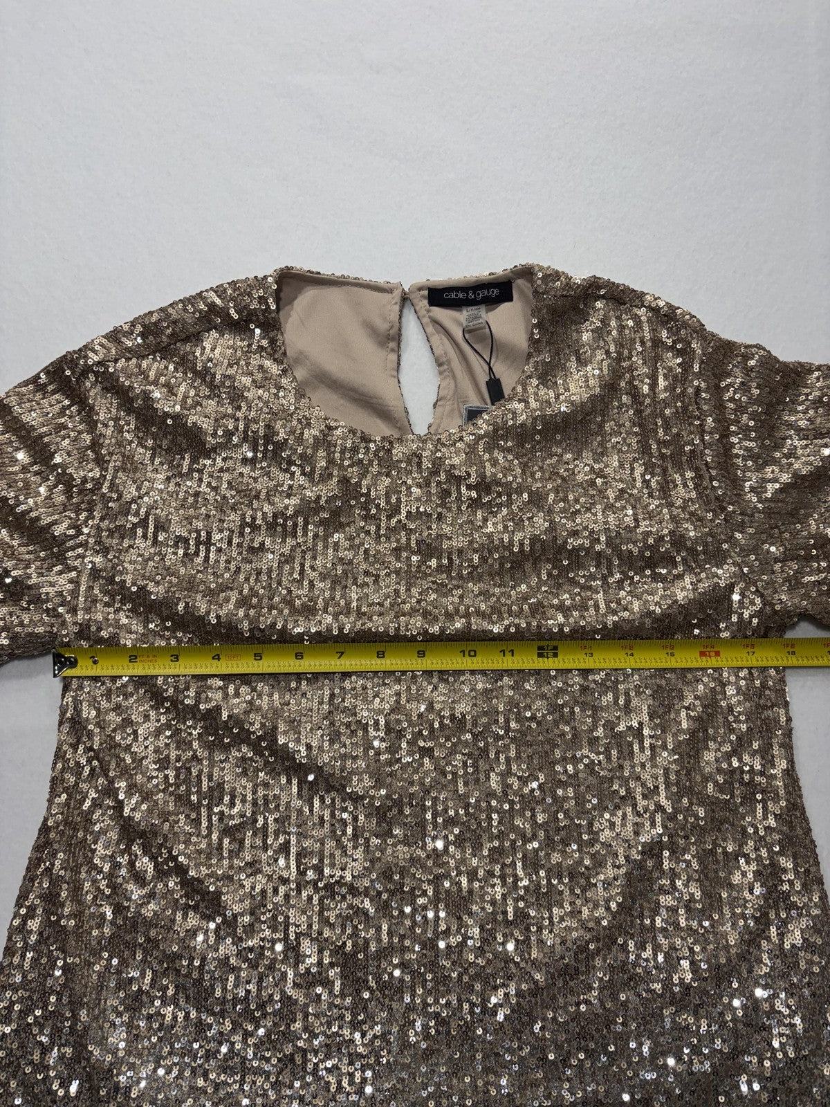 Cable & Gauge Blouse Womens Small Gold Sequin Short Sleeve Party Cocktail Top