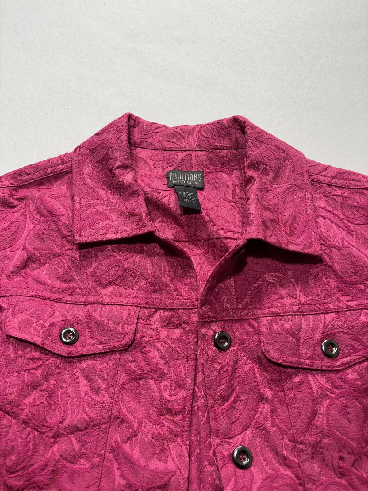 Additions By Chico's Jacket Womens 0 Pink Floral Jacquard Button Front Twill