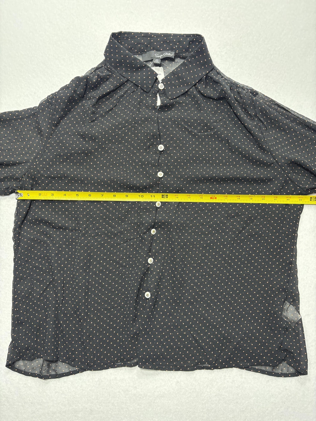 Sonja Betro Blouse Womens 2X Plus Black Polka Dot Ruffle Sleeve Sheer Chiffon