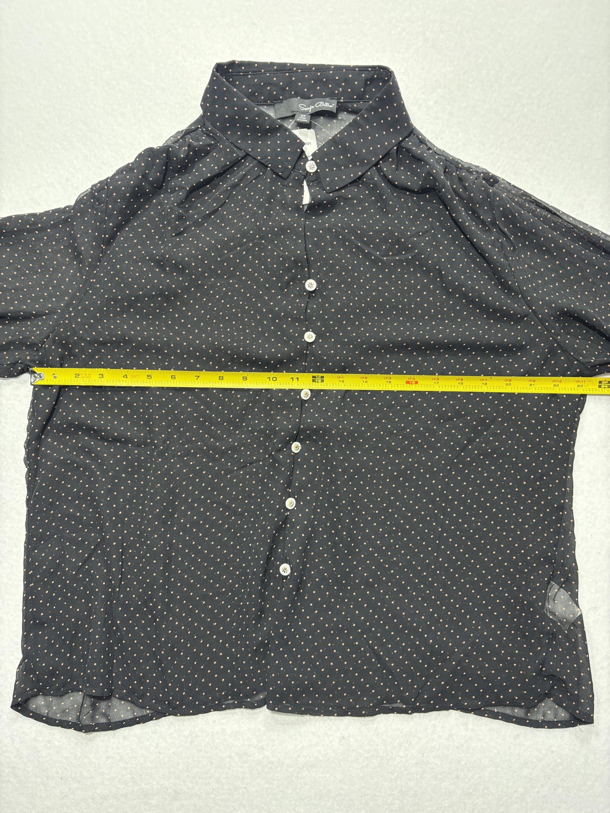 Sonja Betro Blouse Womens 2X Plus Black Polka Dot Ruffle Sleeve Sheer Chiffon