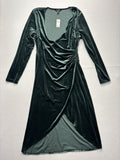 Banana Republic Dress Womens M Green Velvet V Neck Ruched Wrap Long Sleeve Midi