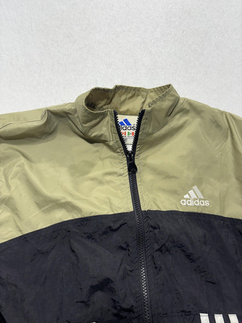 Adidas Windbreaker Jacket Mens Medium Black Green Full Zip 3-Stripes 6052