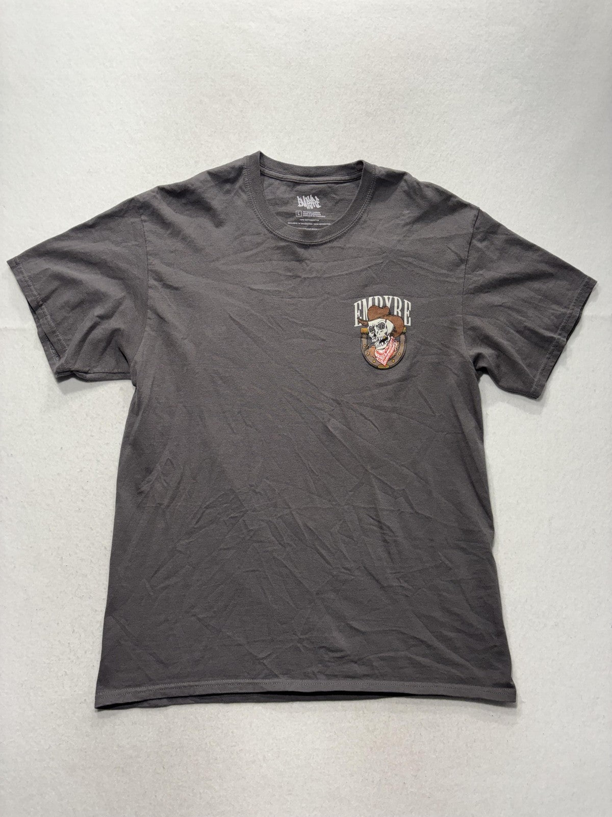 Empyre Shirt Mens Large Gray Cowboy Skeleton Skull Graphic Tee Western Halloween