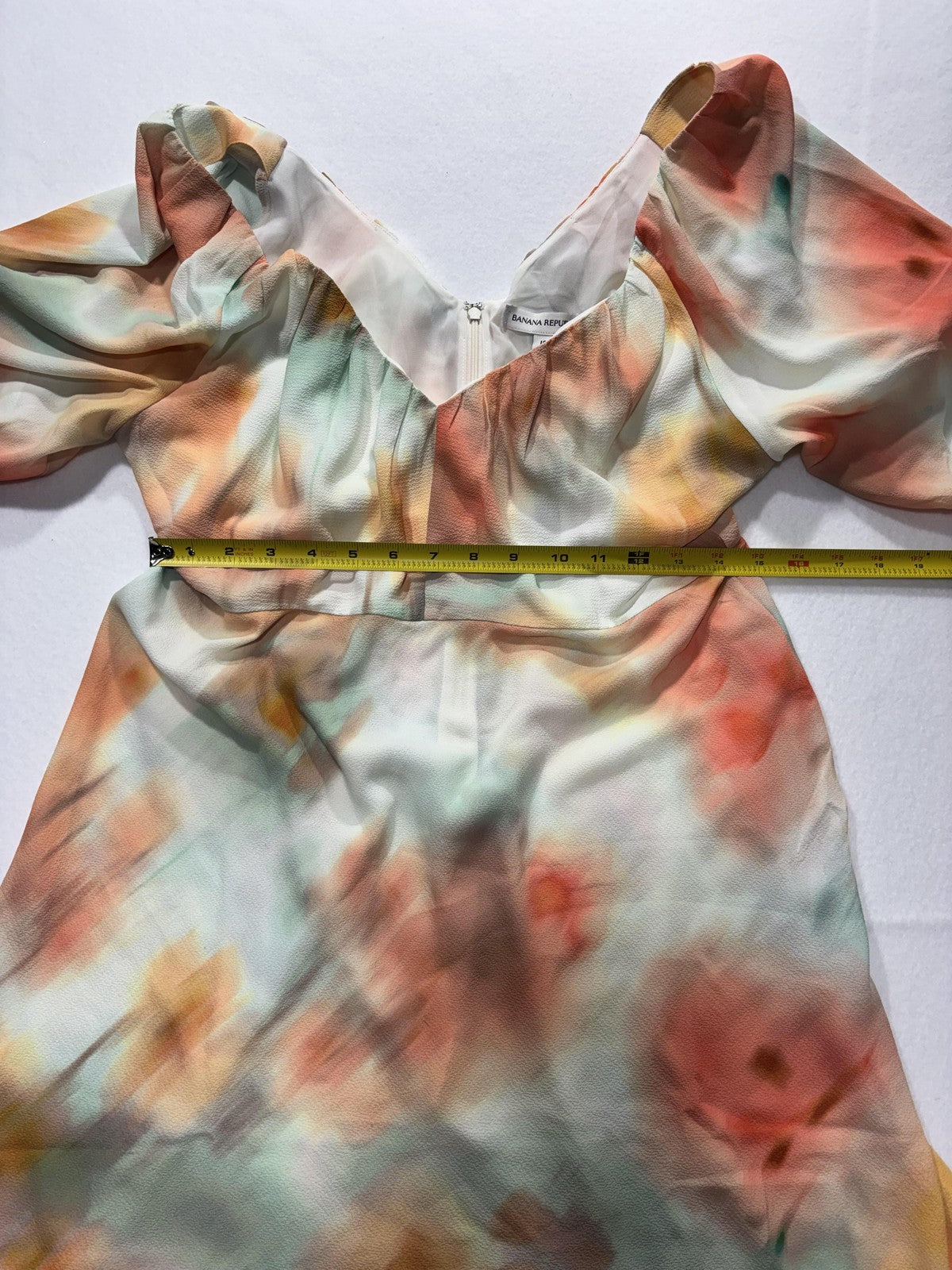 Banana Republic Dress Womens 10 Multi Floral V Neck Puff Sleeve Fit Flare Midi