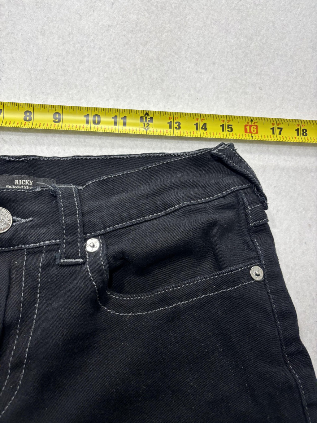 True Religion Ricky Relaxed Straight Jeans Mens 32x32 Black Dark Wash Stretch