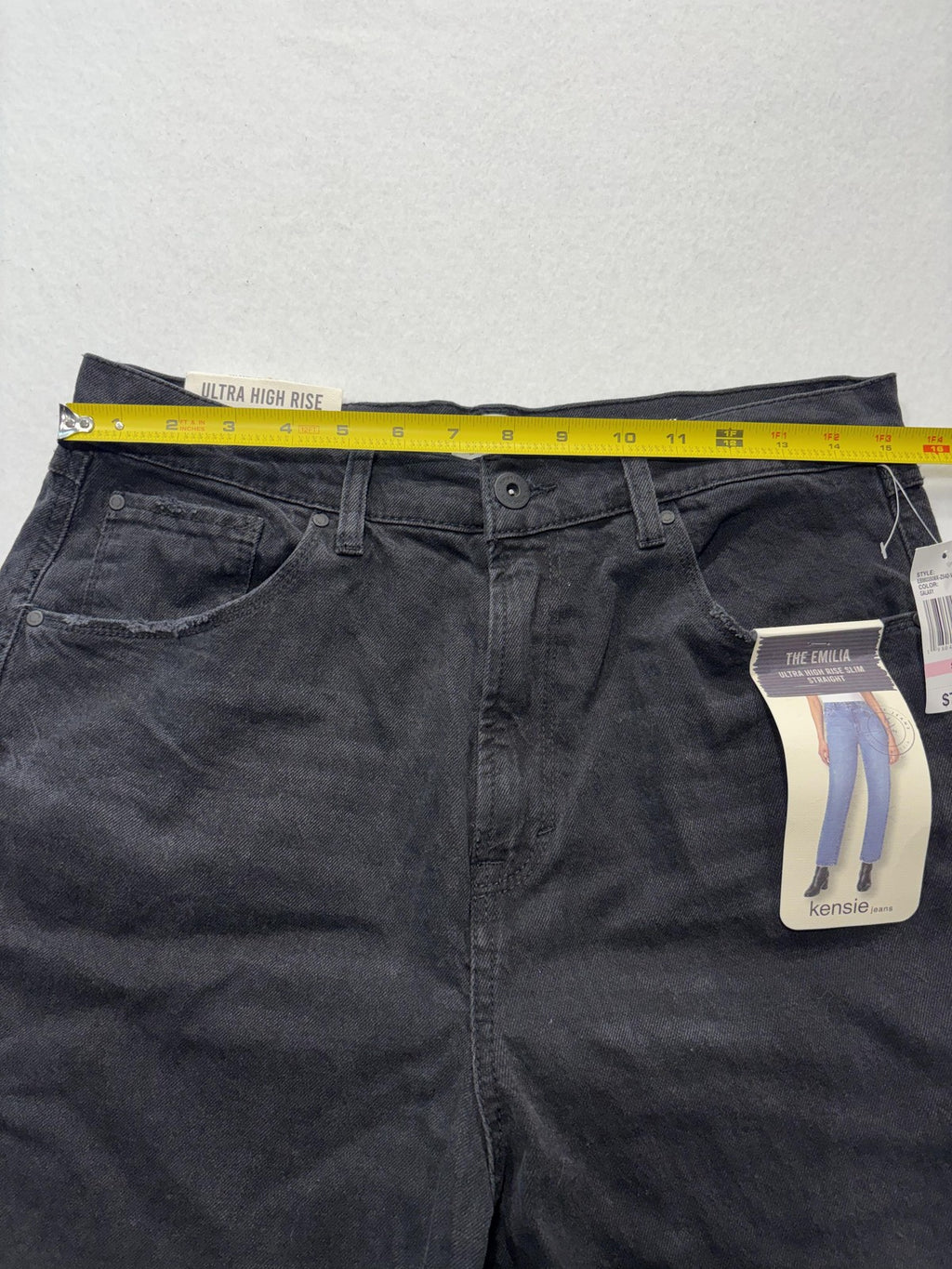 Kensie Jeans Womens 10/30 Gray Charcoal Wash High Rise Slim Straight Raw Hem