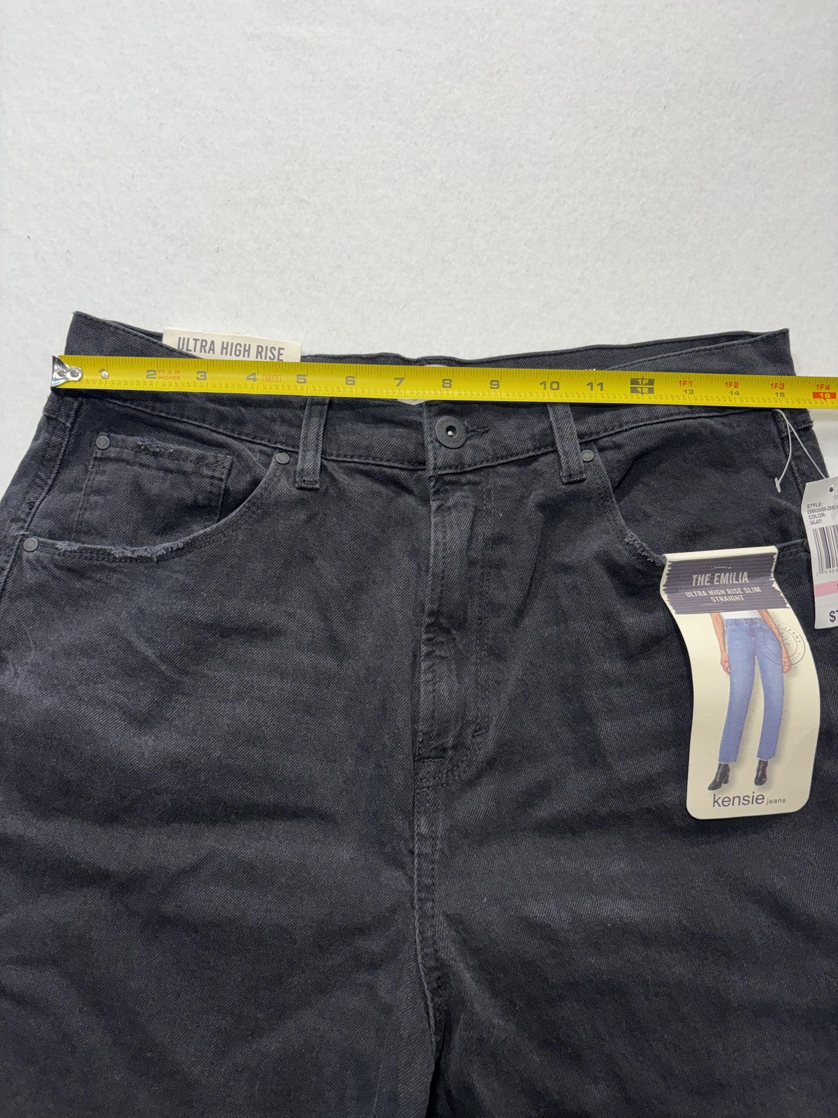 Kensie Jeans Womens 10/30 Gray Charcoal Wash High Rise Slim Straight Raw Hem