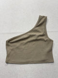 Reformation Tank Top Womens Medium Beige One Shoulder Ribbed Knit Cropped
