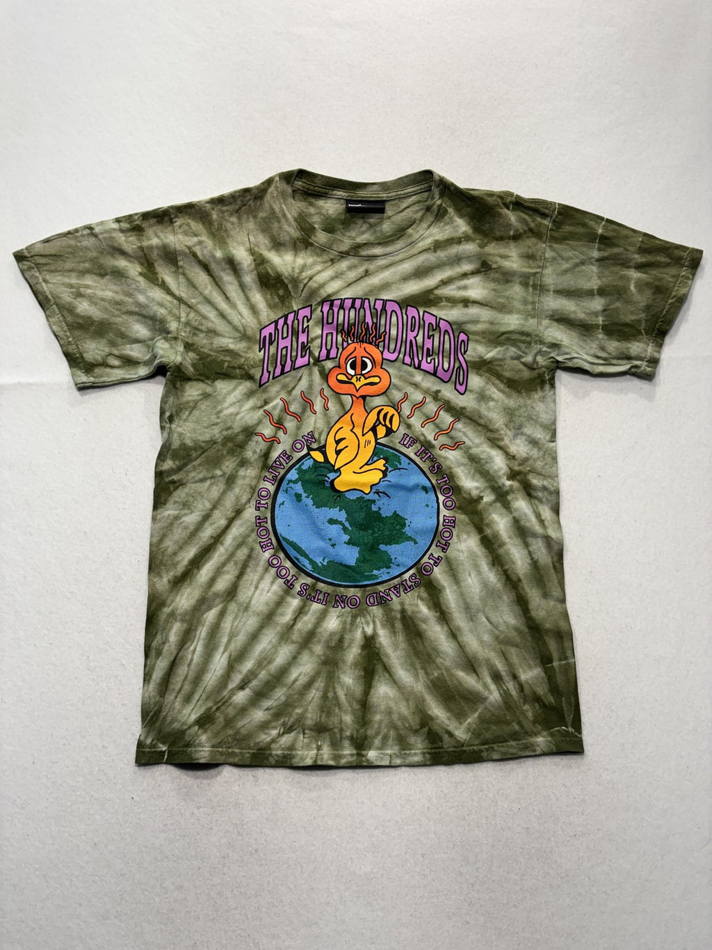 The Hundreds Shirt Mens Medium Green Tie Dye World On Fire Double Sided Graphic