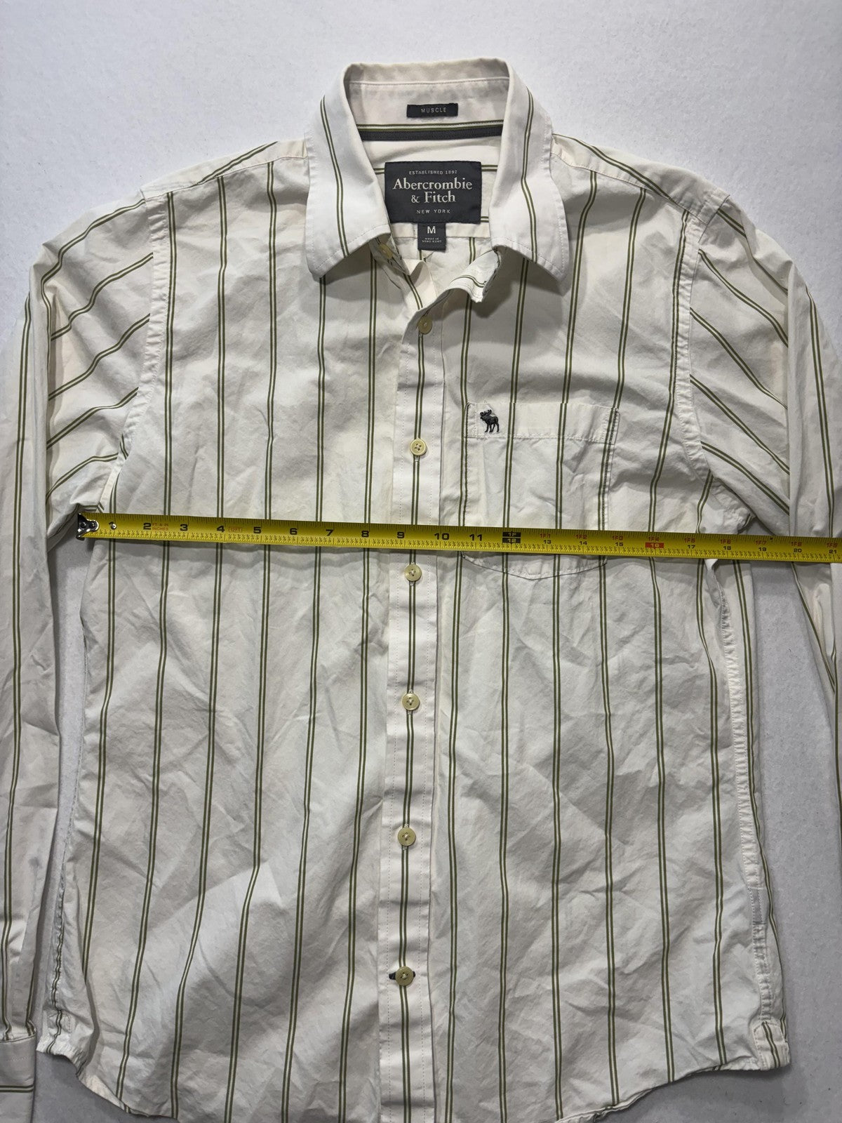 Abercrombie & Fitch Shirt Mens Medium White Striped Long Sleeve Button Up Slim