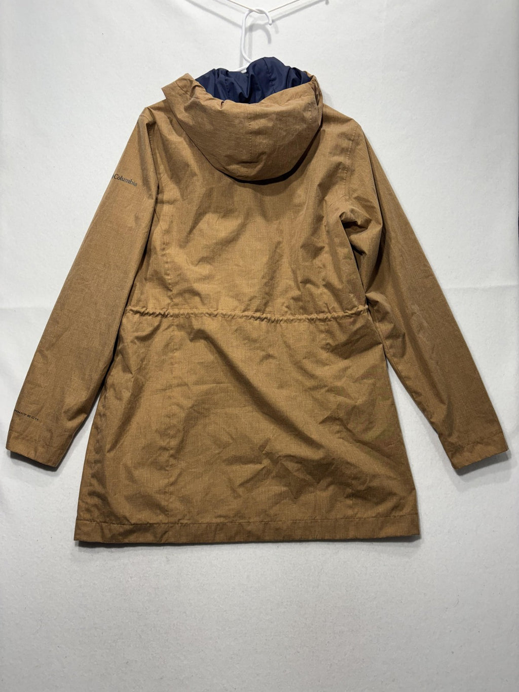 Columbia Omni-Tech Rain Coat Womens L Brown Hooded Waterproof Full Zip Twill