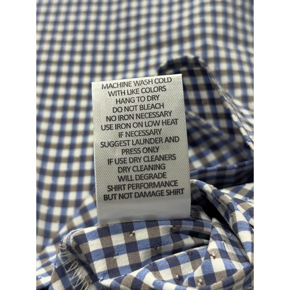Quieti Dress Shirt Mens Large Blue Gingham Non Iron Performance Long Sleeve