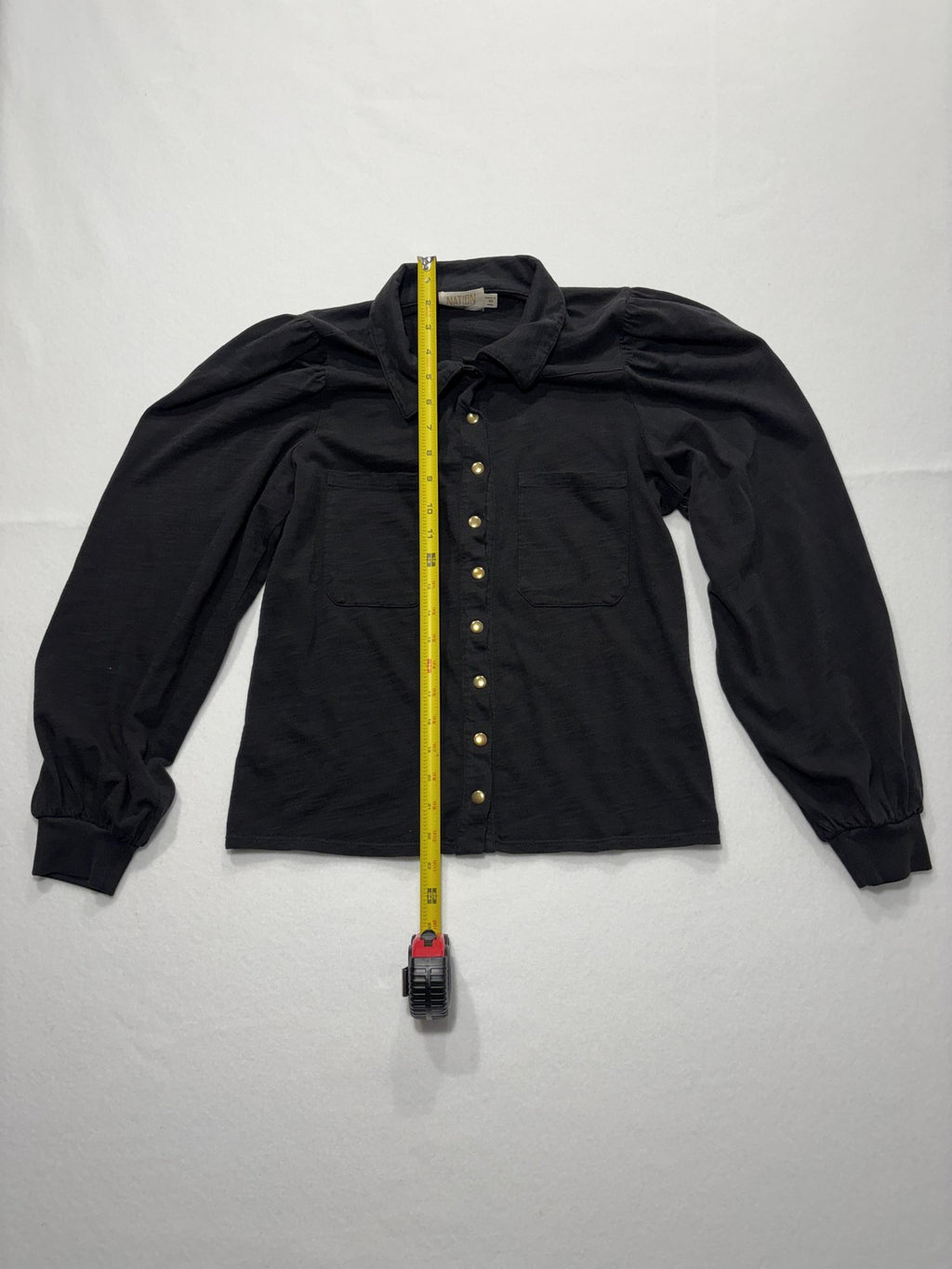 Nation LTD Button Up Shirt Womens Medium Black Puff Sleeve Cotton Collared Top