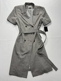 Kasper ASL Jacket Dress Womens 14P Gray Plaid Short Sleeve Belted Workwear