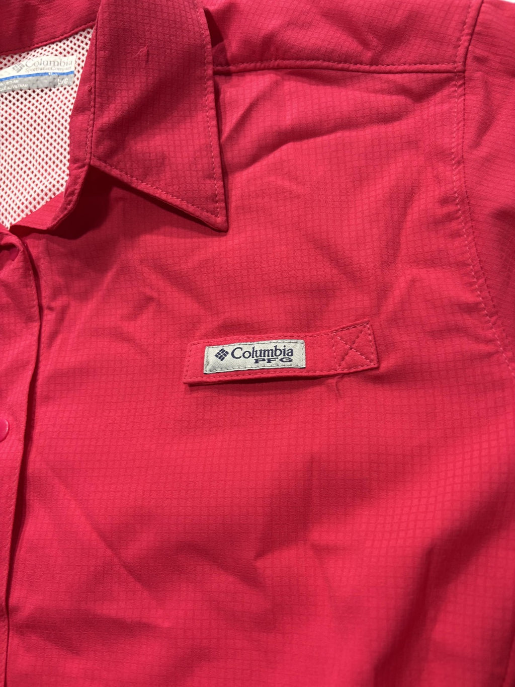 Columbia PFG Shirt Mens Large Red Long Sleeve Fishing Button Up Vented