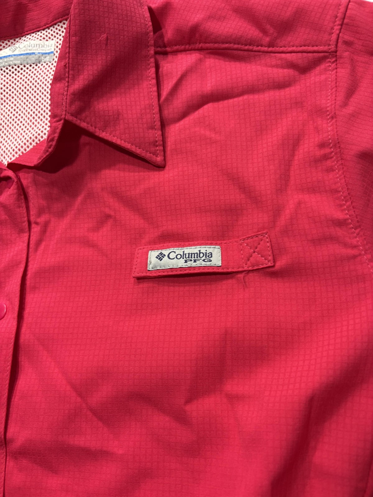 Columbia PFG Shirt Mens Large Red Long Sleeve Fishing Button Up Vented