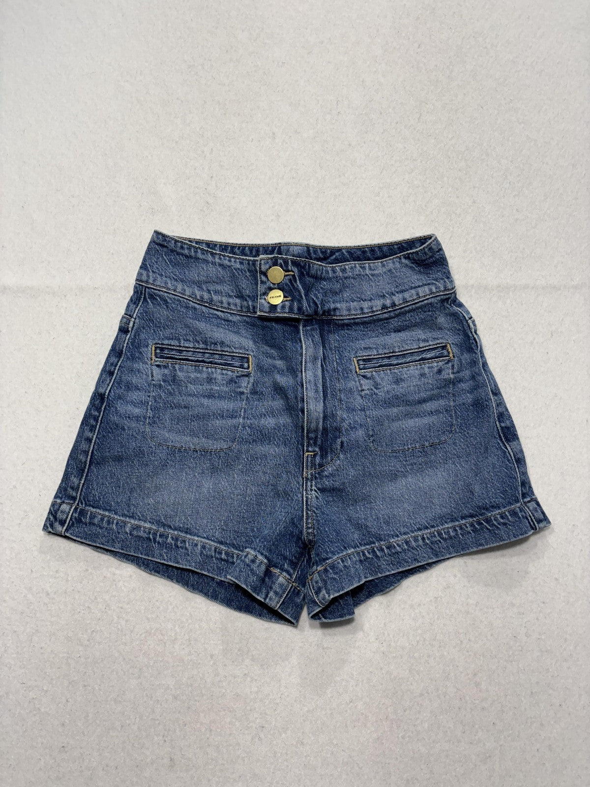 FRAME Shorts Womens 25 Blue Le Hardy Short High Rise Mom Denim Zip Fly