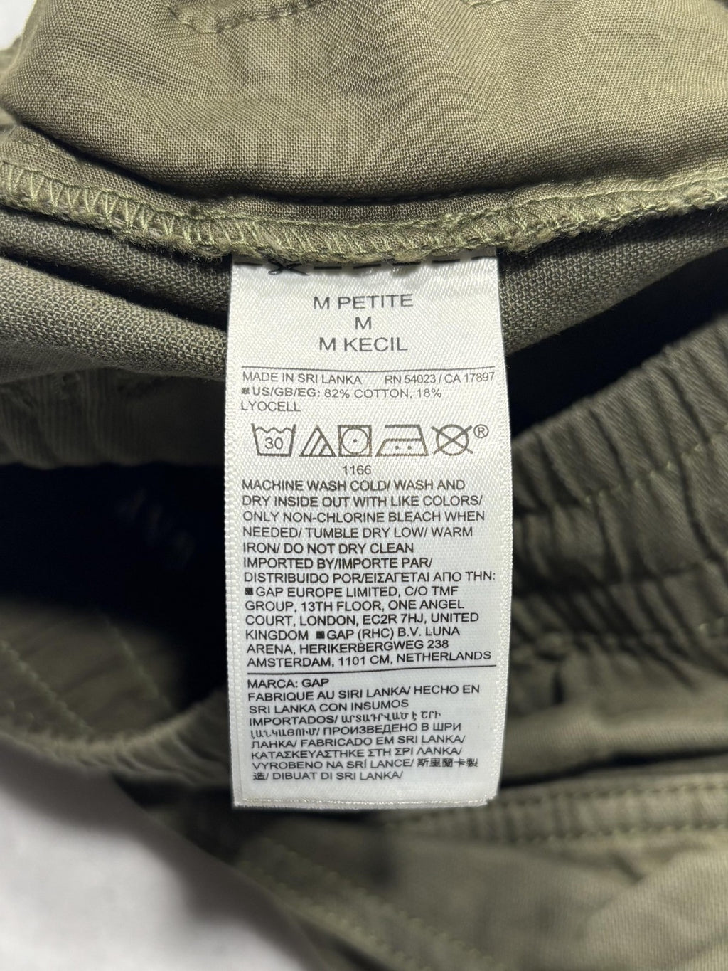 Gap Cargo Pants Womens M Petite Green Twill Crop Elastic Waist Pull On Relaxed