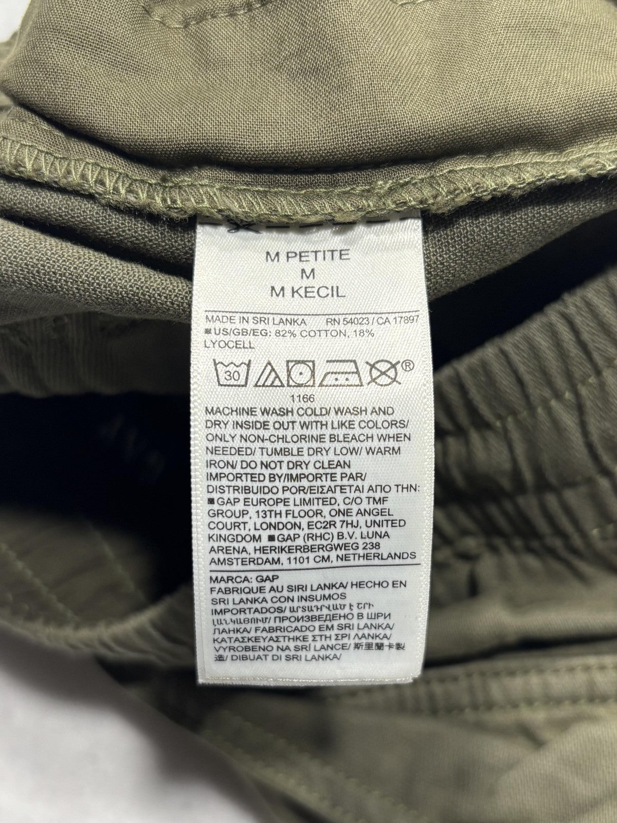 Gap Cargo Pants Womens M Petite Green Twill Crop Elastic Waist Pull On Relaxed