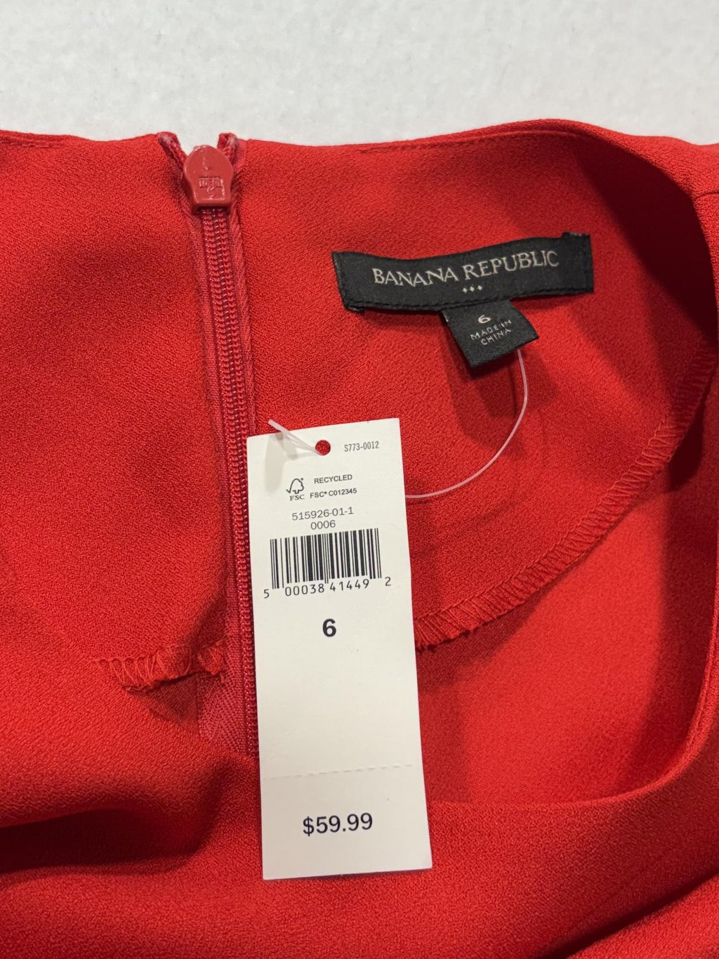 Banana Republic Blouse Womens 6 Red Long Sleeve Peplum Round Neck Zip Back Top