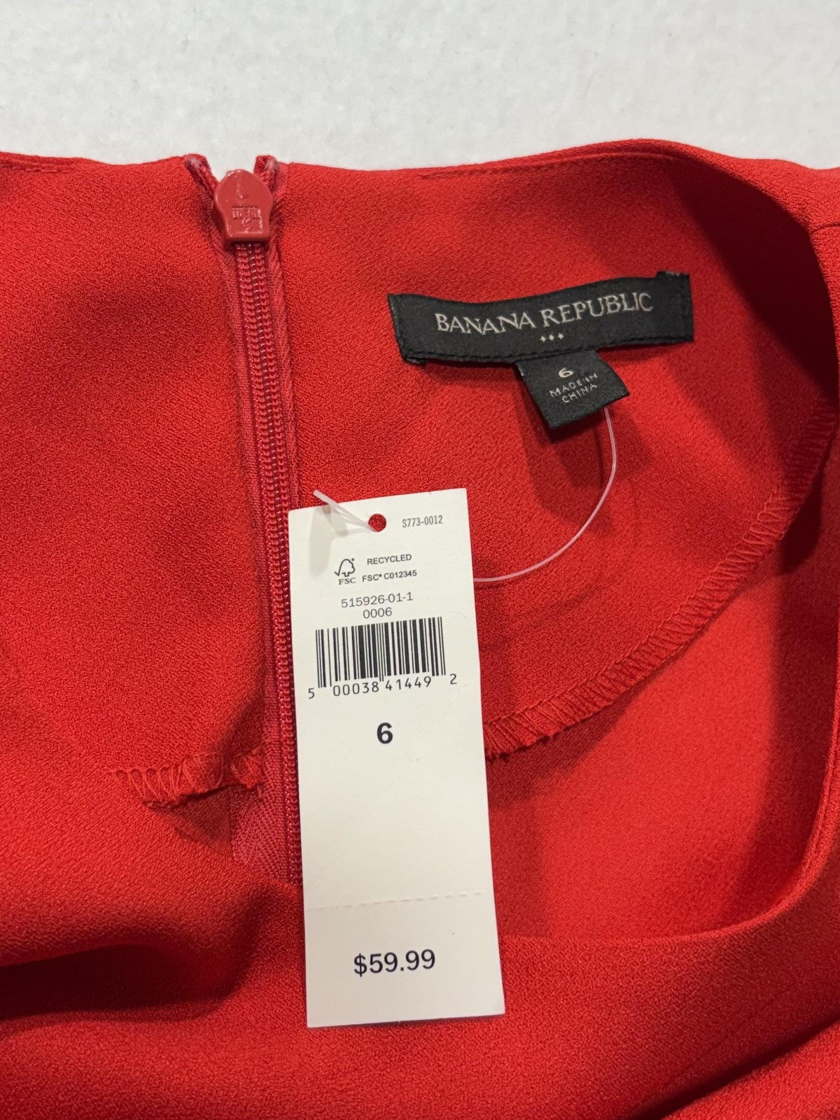 Banana Republic Blouse Womens 6 Red Long Sleeve Peplum Round Neck Zip Back Top