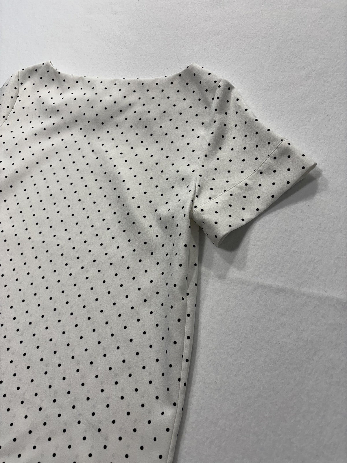 Banana Republic Blouse Womens S Petite White Polka Dot Boatneck Short Sleeve Top
