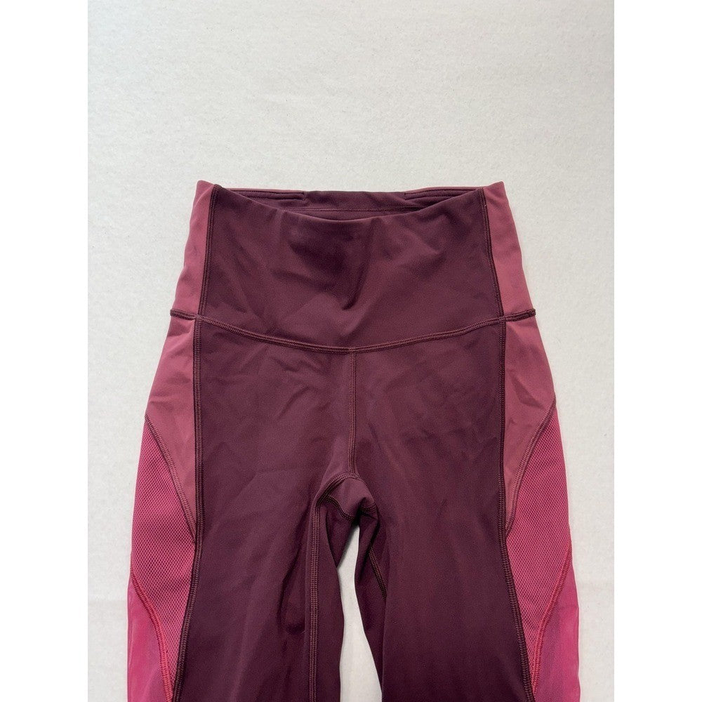 Lululemon Leggings Womens 4 Red Colorblock High Rise Crop 23.5 Inseam Pocket