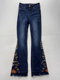 Ashley Mason Flare Jeans Juniors 0/24 Blue Mid Rise Embroidered Fringe 24x32