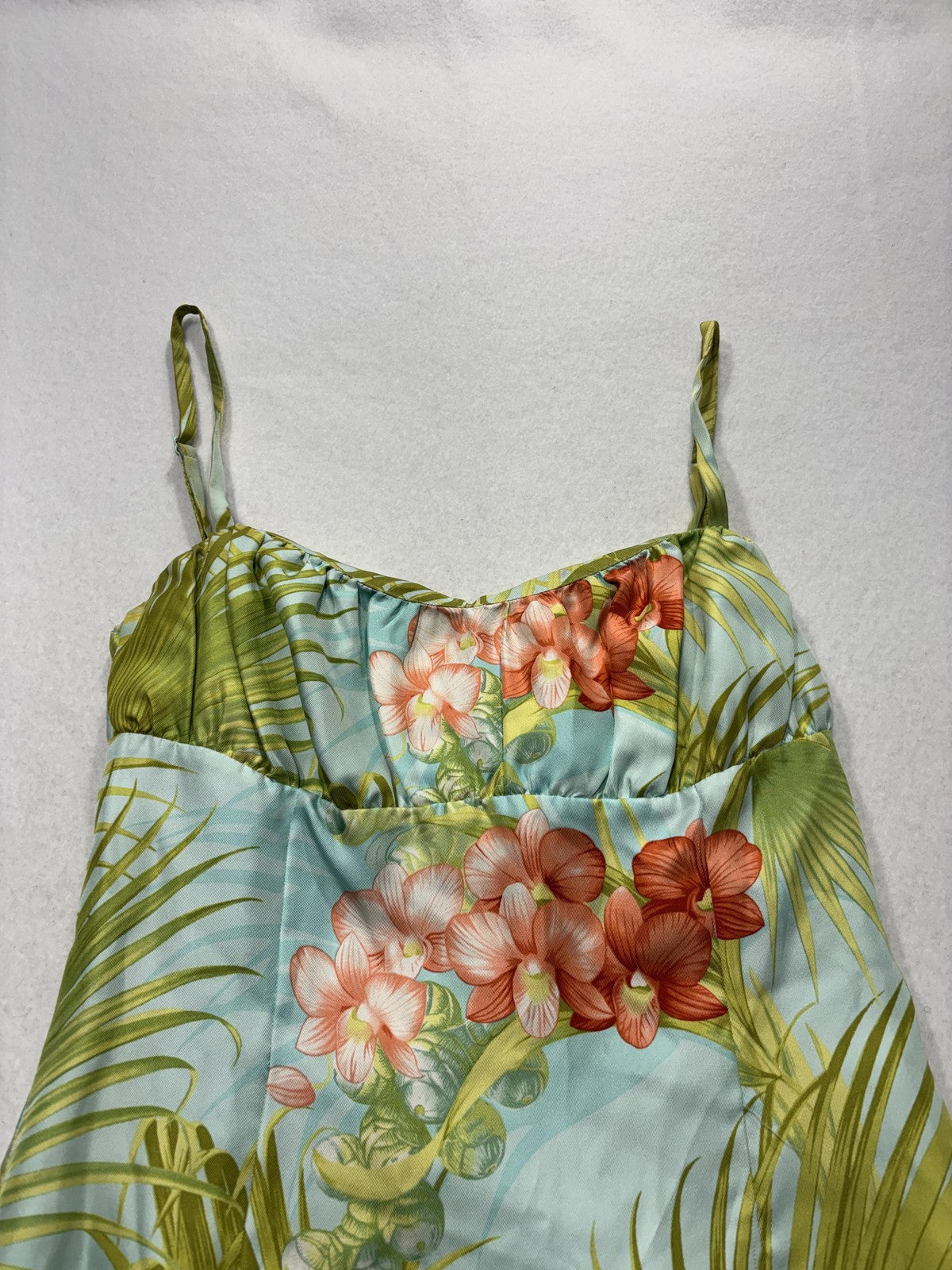 Tommy Bahama Dress Womens 6 Green Blue Silk Floral Sweetheart Sundress Strappy