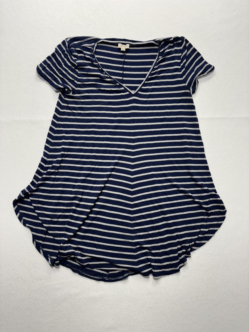 Cremieux T-Shirt Dress Womens XS Blue Stripe V Neck Short Sleeve Jersey Stretch