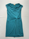 MICHAEL Michael Kors Dress Womens Large Blue Cowl Neck Ruched Sheath Knee Length