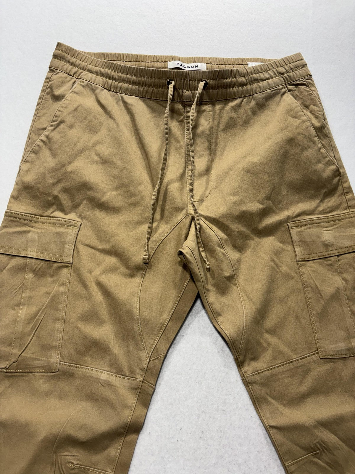 PacSun Cargo Pants Mens 34x32 Beige Slim Tapered Elastic Waist Jogger 133BT107