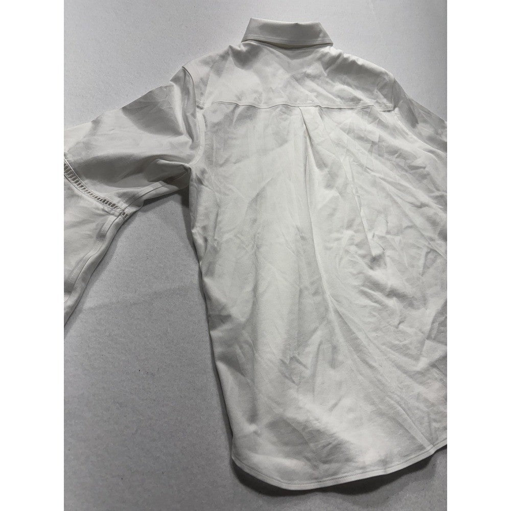 Chico's Blouse Womens 12 White Button Front Collared 3/4 Bell Sleeve Tunic Top