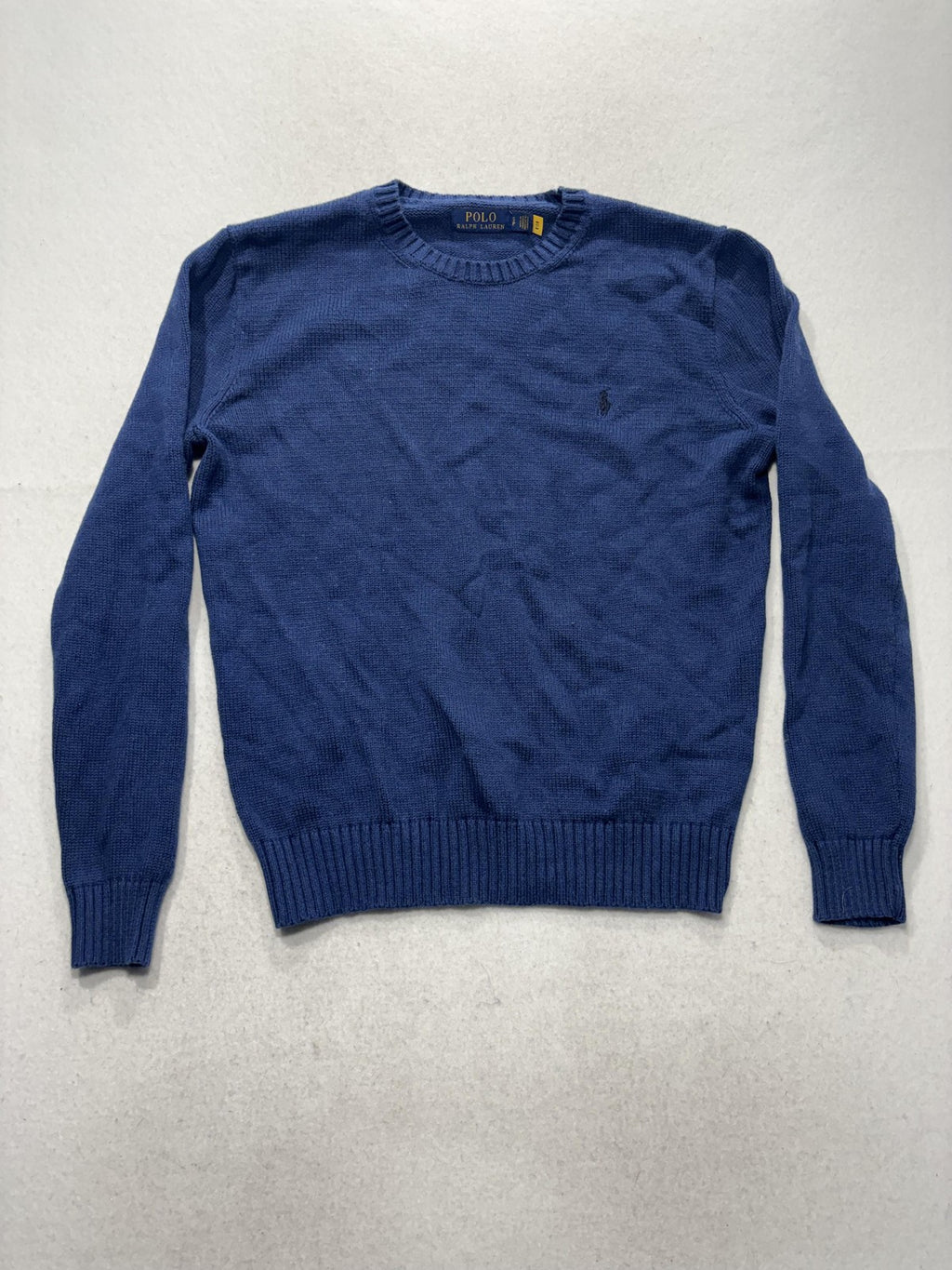 Polo Ralph Lauren Sweater Mens Small Blue Cotton Knit Crew Neck Pullover RLMWB