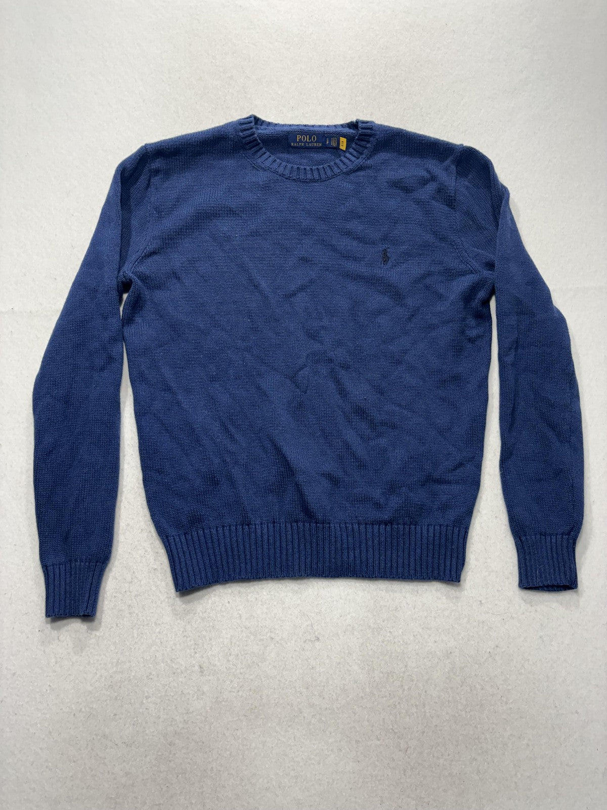 Polo Ralph Lauren Sweater Mens Small Blue Cotton Knit Crew Neck Pullover RLMWB