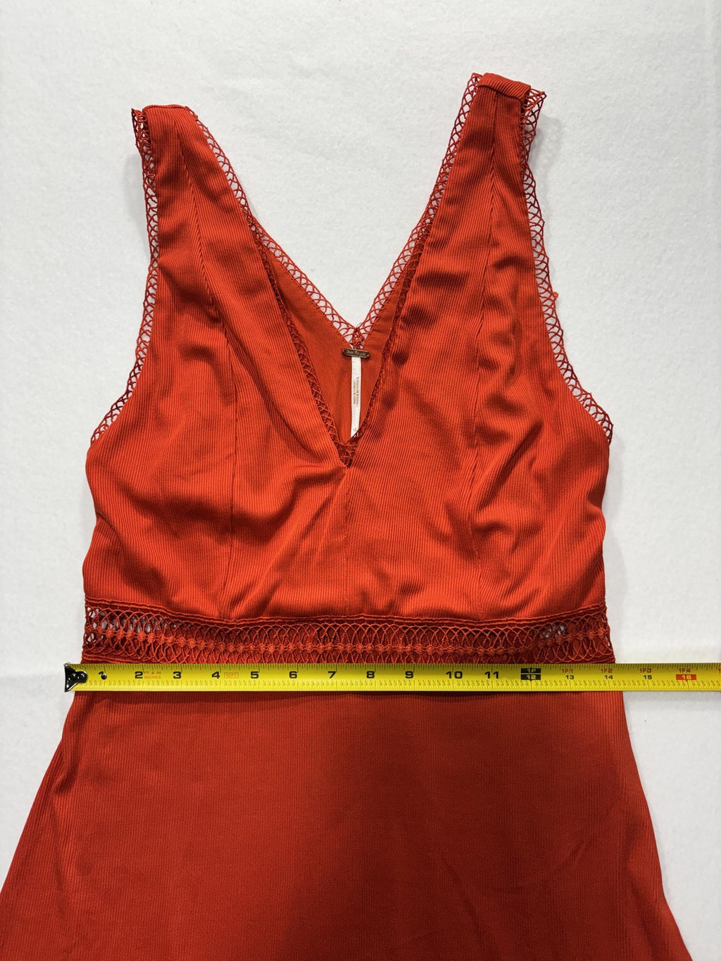 Free People Dress Womens 12 Orange V Neck Crochet Fit Flare Sundress Boho