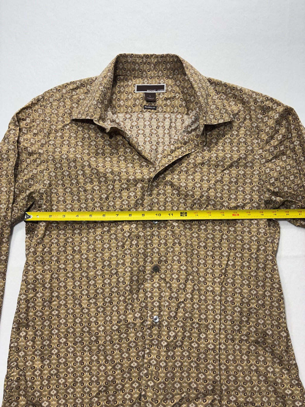 Michael Kors Dress Shirt Mens Large Brown Floral Long Sleeve Tailored Fit