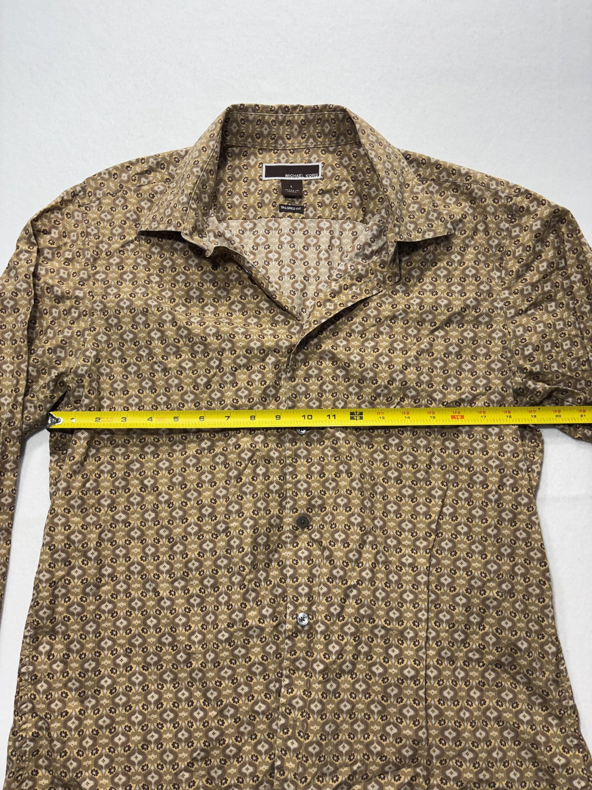 Michael Kors Dress Shirt Mens Large Brown Floral Long Sleeve Tailored Fit