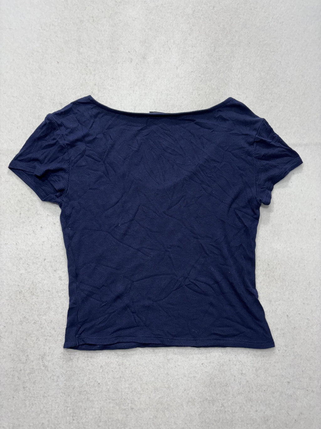Derek Heart Shirt Womens Medium Blue V Neck Ribbed Cropped Tee Casual Stretch