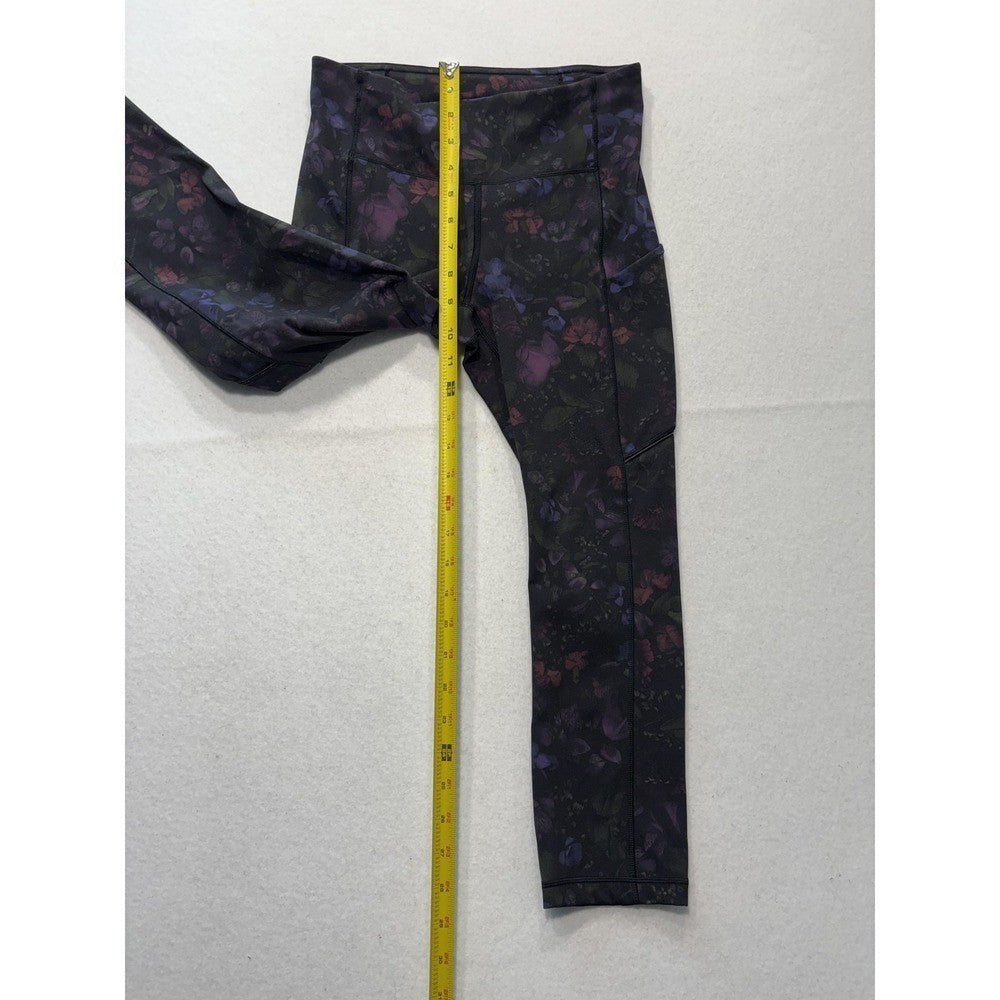 Lululemon Leggings Womens 4 Black Floral High Rise Pocket Ankle Stretch Athletic
