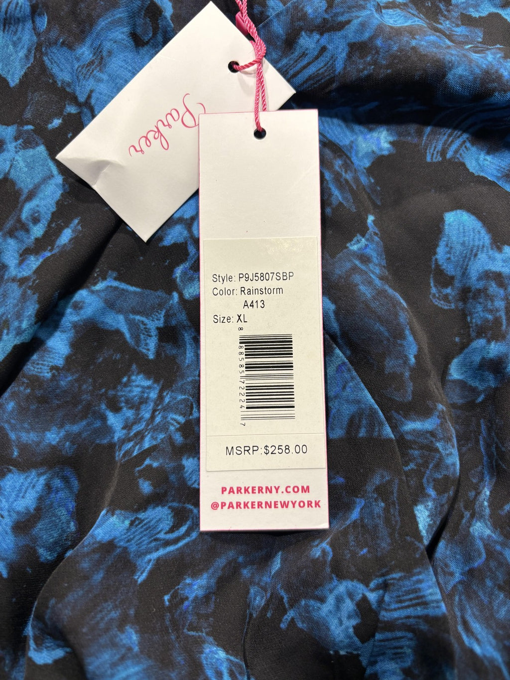 Parker Blouse Womens XL Blue Rainstorm Floral Ruffle Silk Top P9J5807SBP