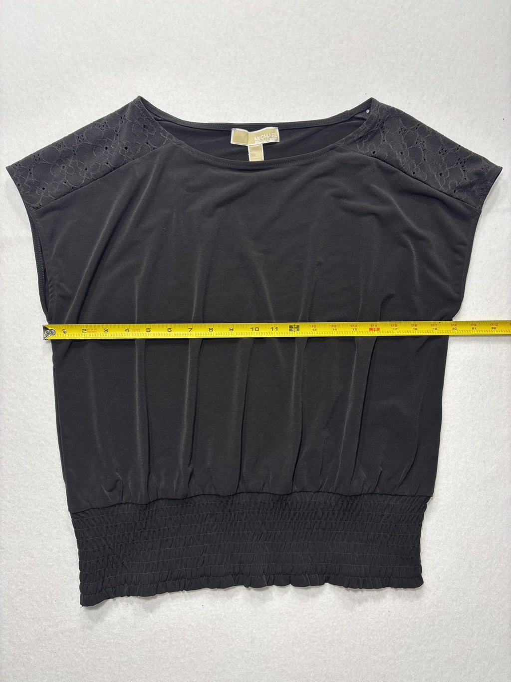 MICHAEL Michael Kors Blouse Womens Large Black Boatneck Lace Shoulder Top