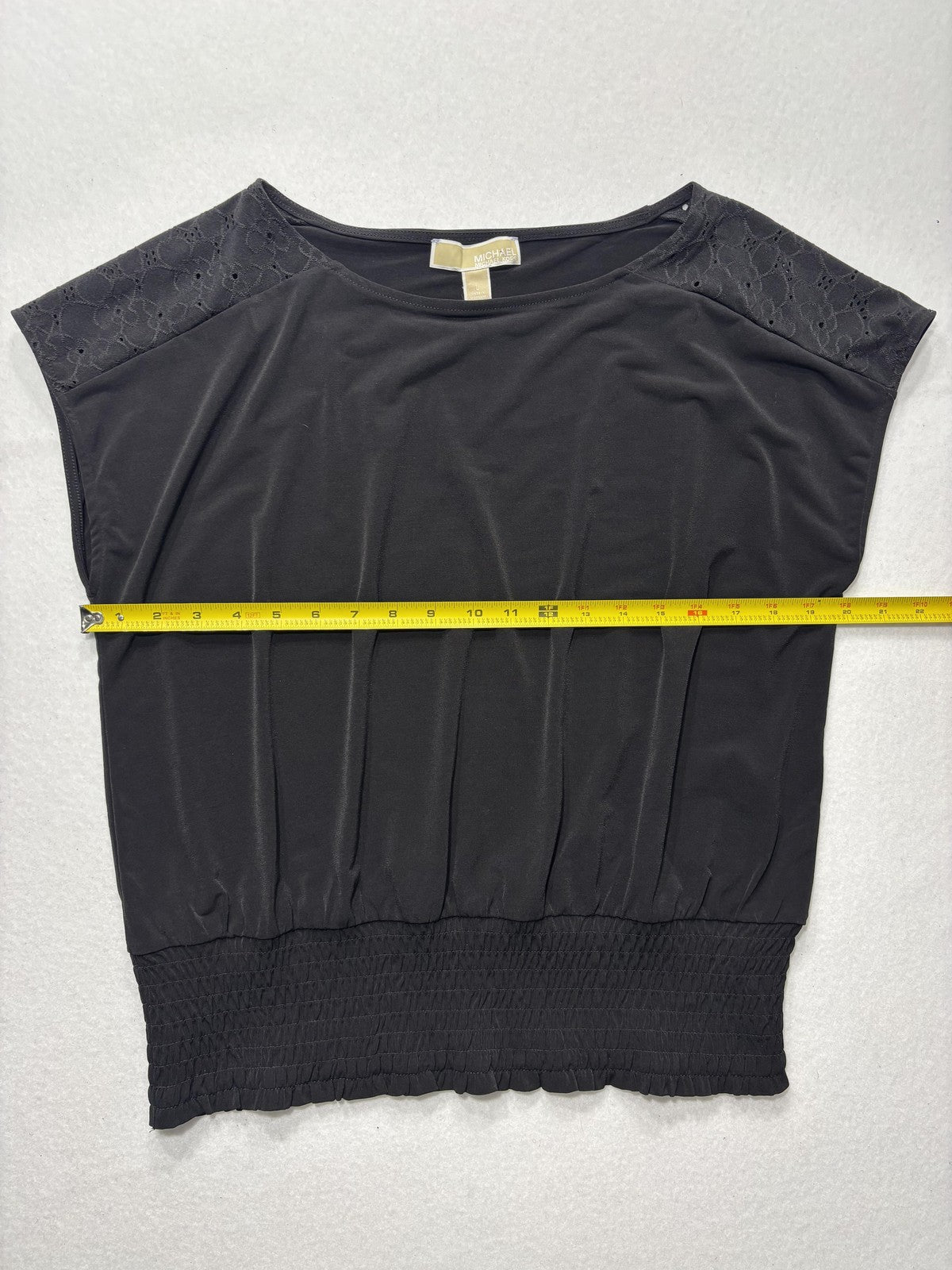 MICHAEL Michael Kors Blouse Womens Large Black Boatneck Lace Shoulder Top