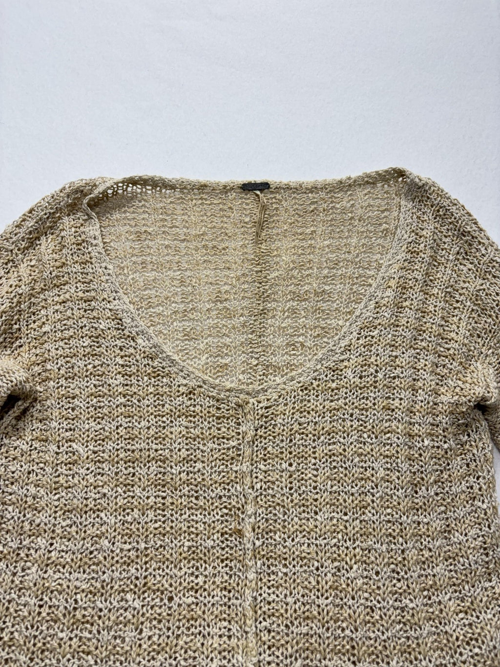 Free People Sweater Womens XS Beige V Neck Long Sleeve Open Knit Crochet Boho