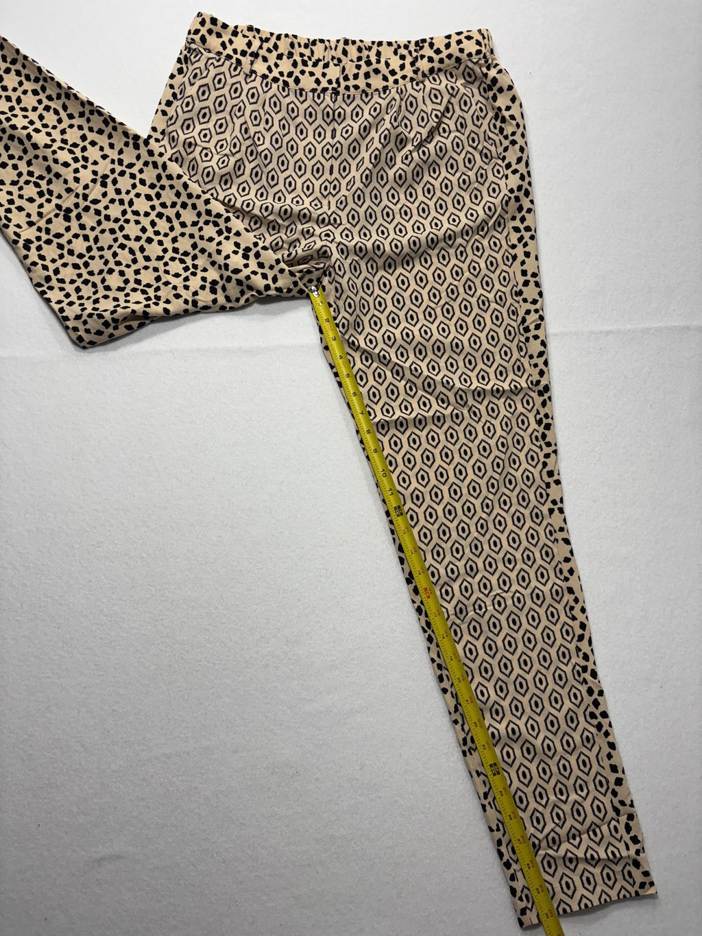ESSENTIEL Antwerp Dress Pants Womens 40 Beige Geo Dot Print Elastic Waist Slim