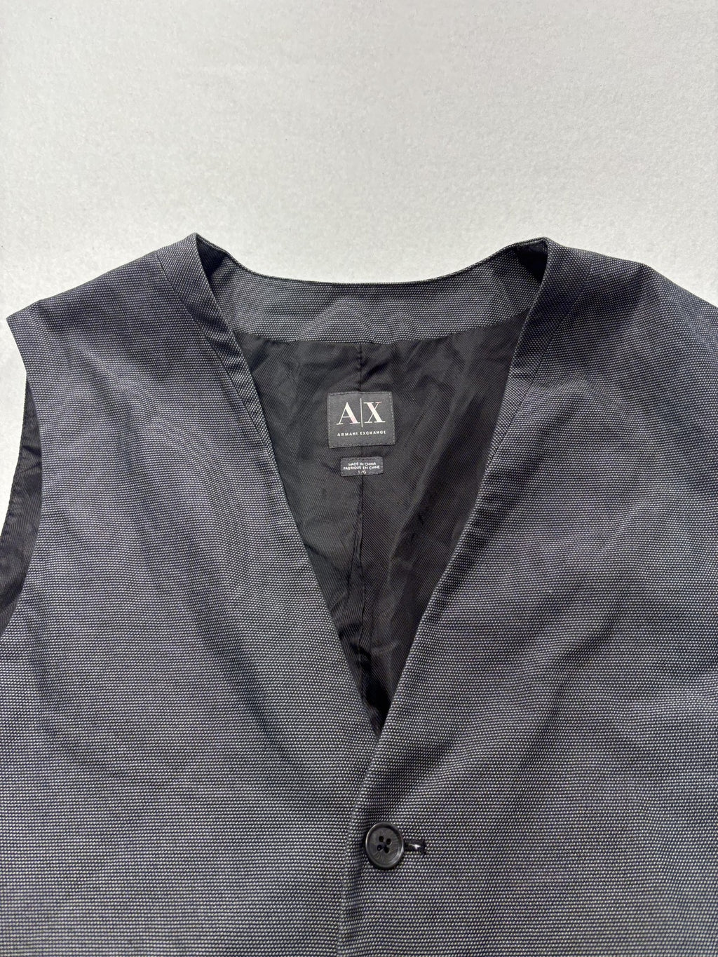 Armani Exchange Suit Vest Mens Large Gray Geometric Belted Back Formal 3 Piece