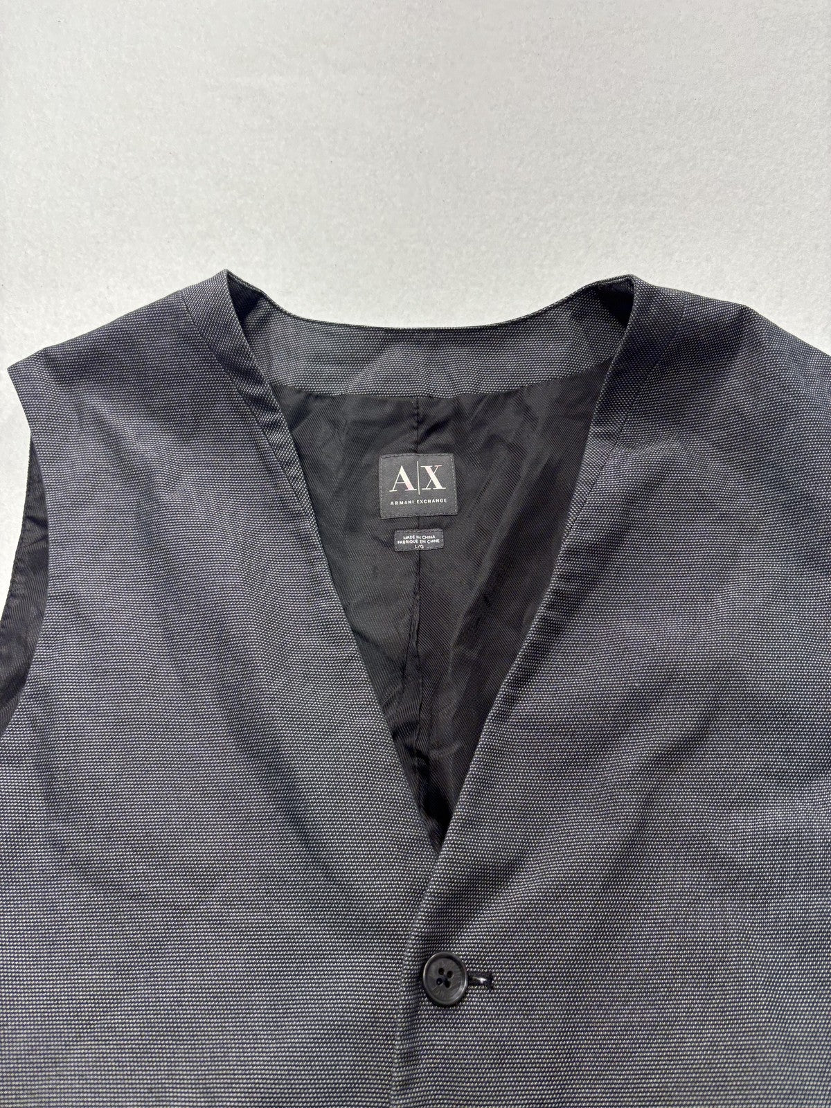 Armani Exchange Suit Vest Mens Large Gray Geometric Belted Back Formal 3 Piece